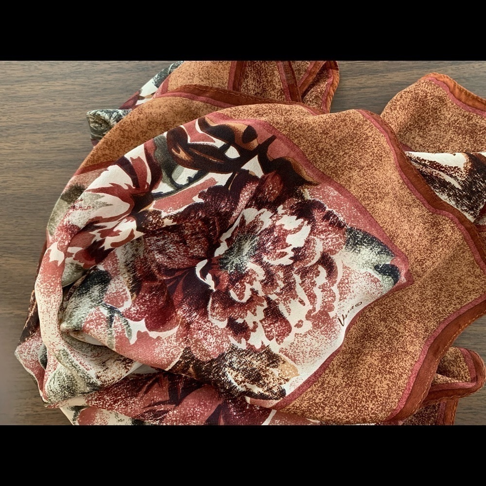 Vintage Vera Neumann 100% silk scarf rolled edges earth tone colors EUC soft
